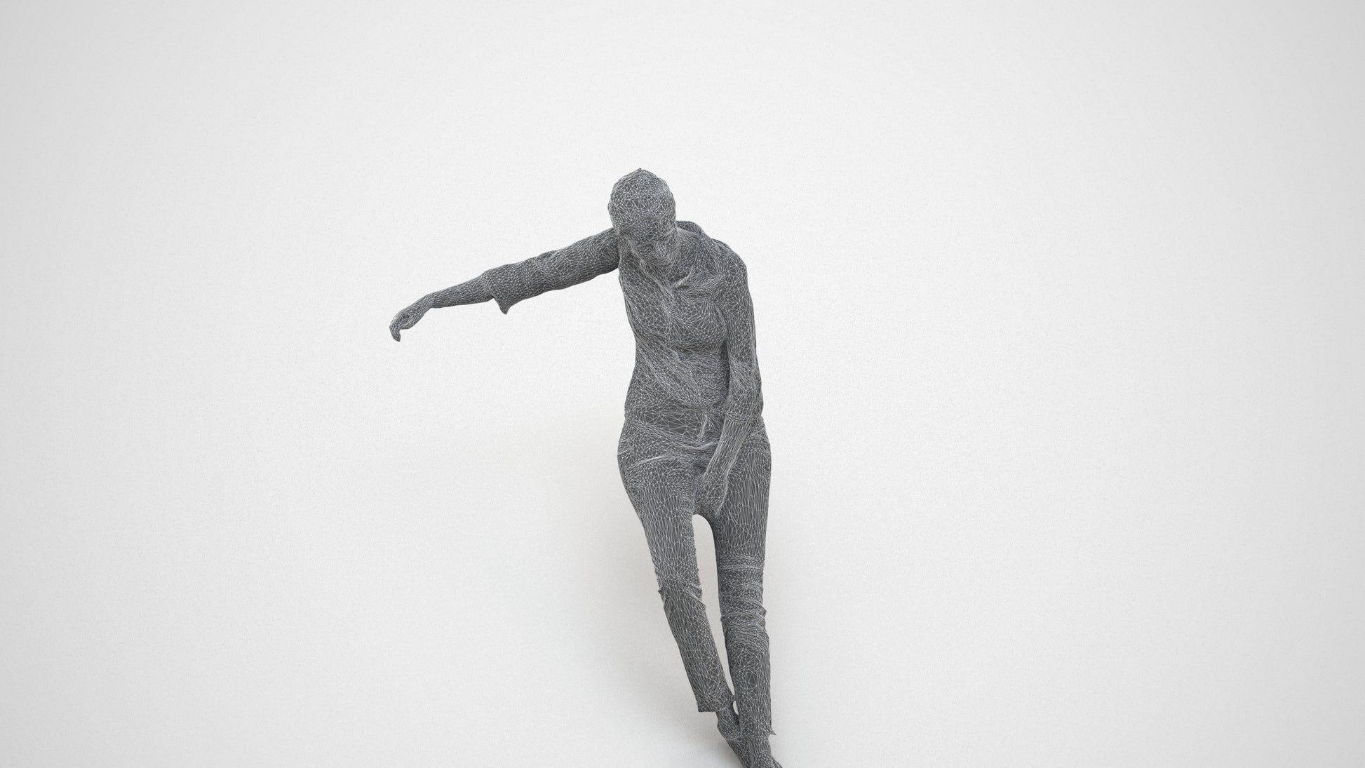 realistic 3D woman casual sitting, scanned archviz people for Blender and 3ds Max, wireframe three-quarter view