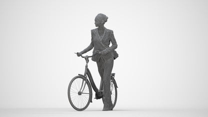 realistic 3D human woman business cycling, archviz people FBX OBJ for Blender, wireframe back view