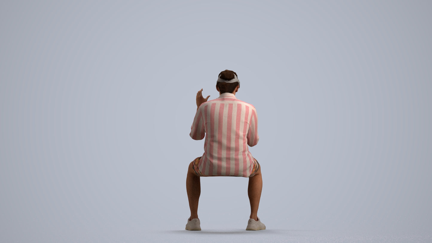 3D scanned man sitting casual, photorealistic archviz people for Enscape and SketchUp, front view render