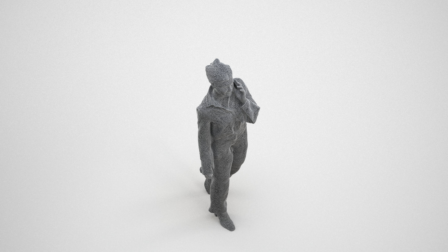 scanned 3D woman business walking, photogrammetry people for Enscape and V-Ray, wireframe three-quarter view