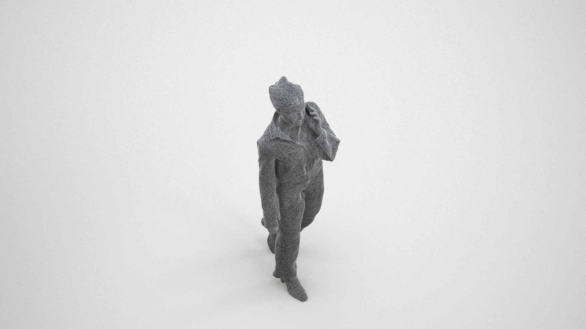 scanned 3D woman business walking, photogrammetry people for Enscape and V-Ray, wireframe three-quarter view