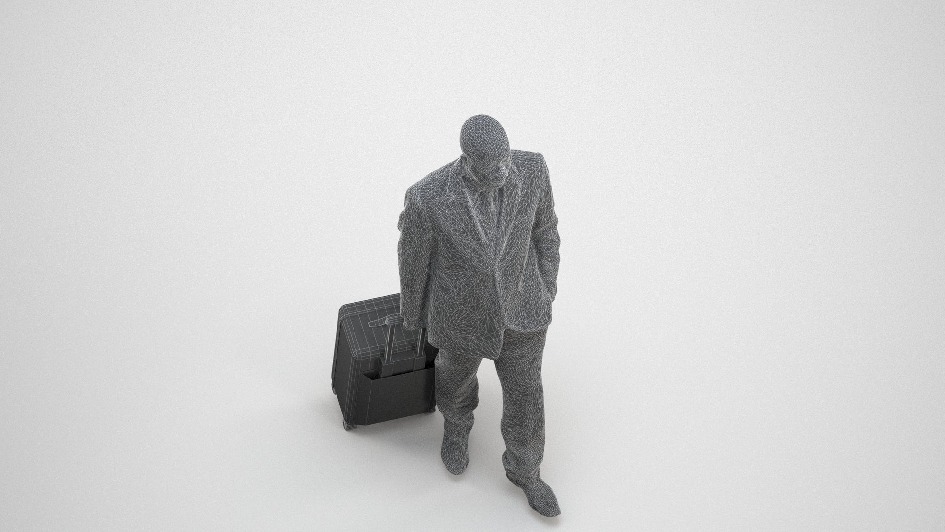 photogrammetry 3D man business, realistic human model archviz FBX, wireframe three-quarter view