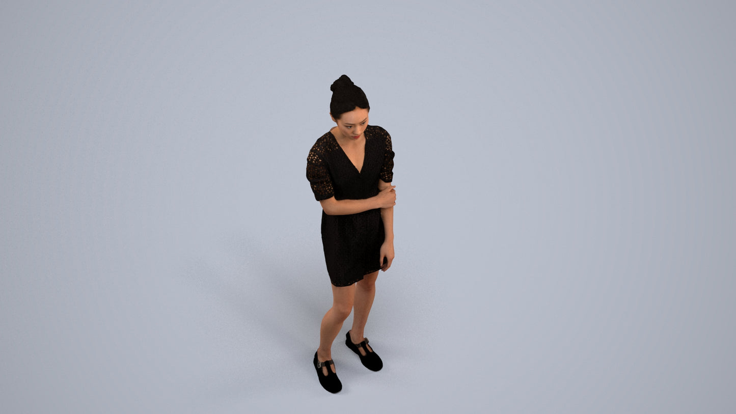 realistic 3D human woman business standing, archviz people FBX OBJ for Blender, back view render
