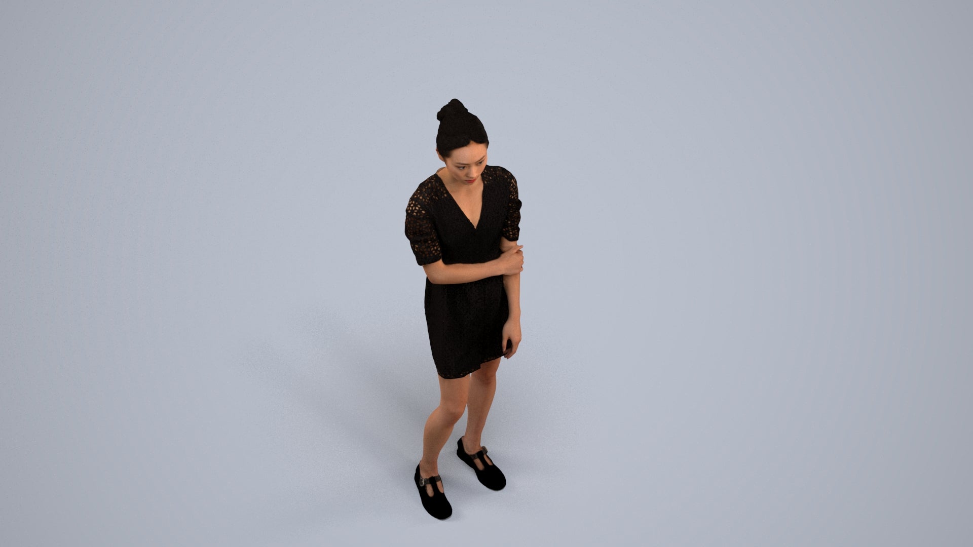 realistic 3D human woman business standing, archviz people FBX OBJ for Blender, back view render