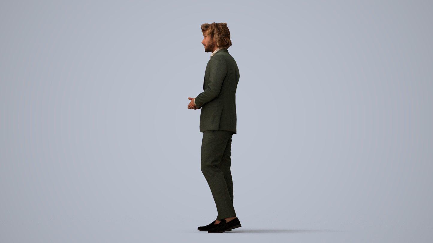 3D people model man business, scanned human for 3ds Max rendering, three-quarter view render