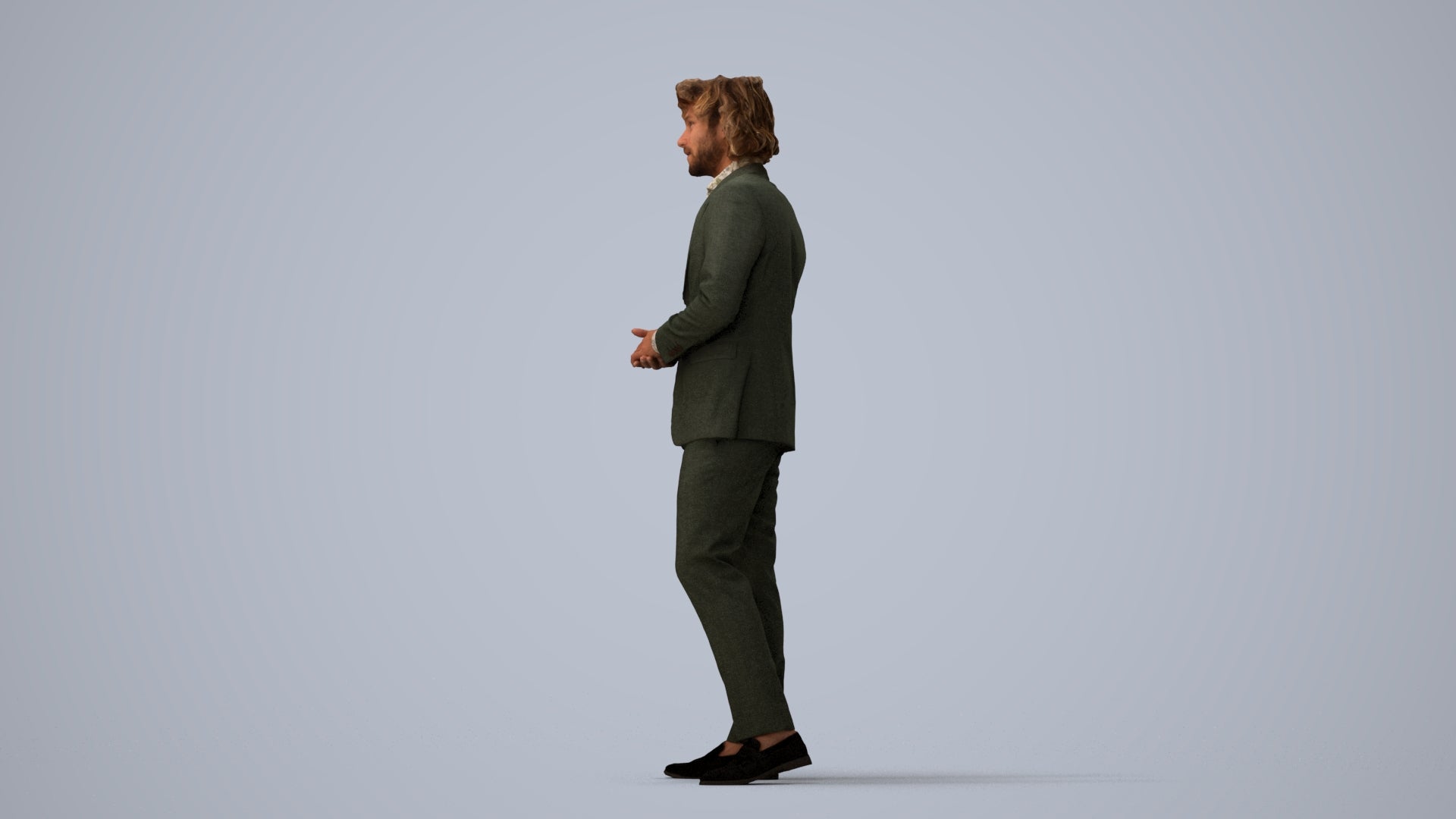 3D people model man business, scanned human for 3ds Max rendering, three-quarter view render