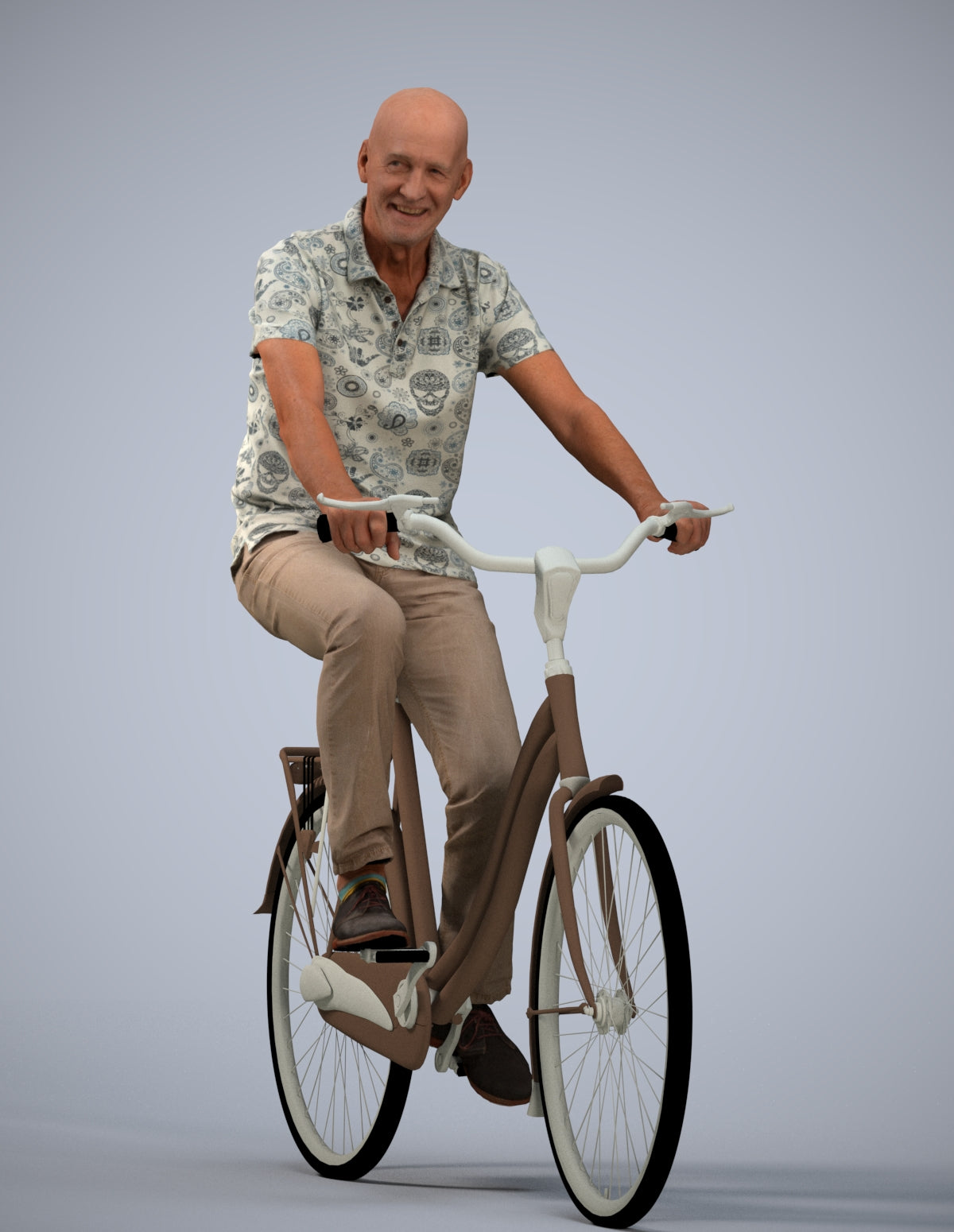 photogrammetry 3D senior man casual cycling, realistic human model archviz FBX