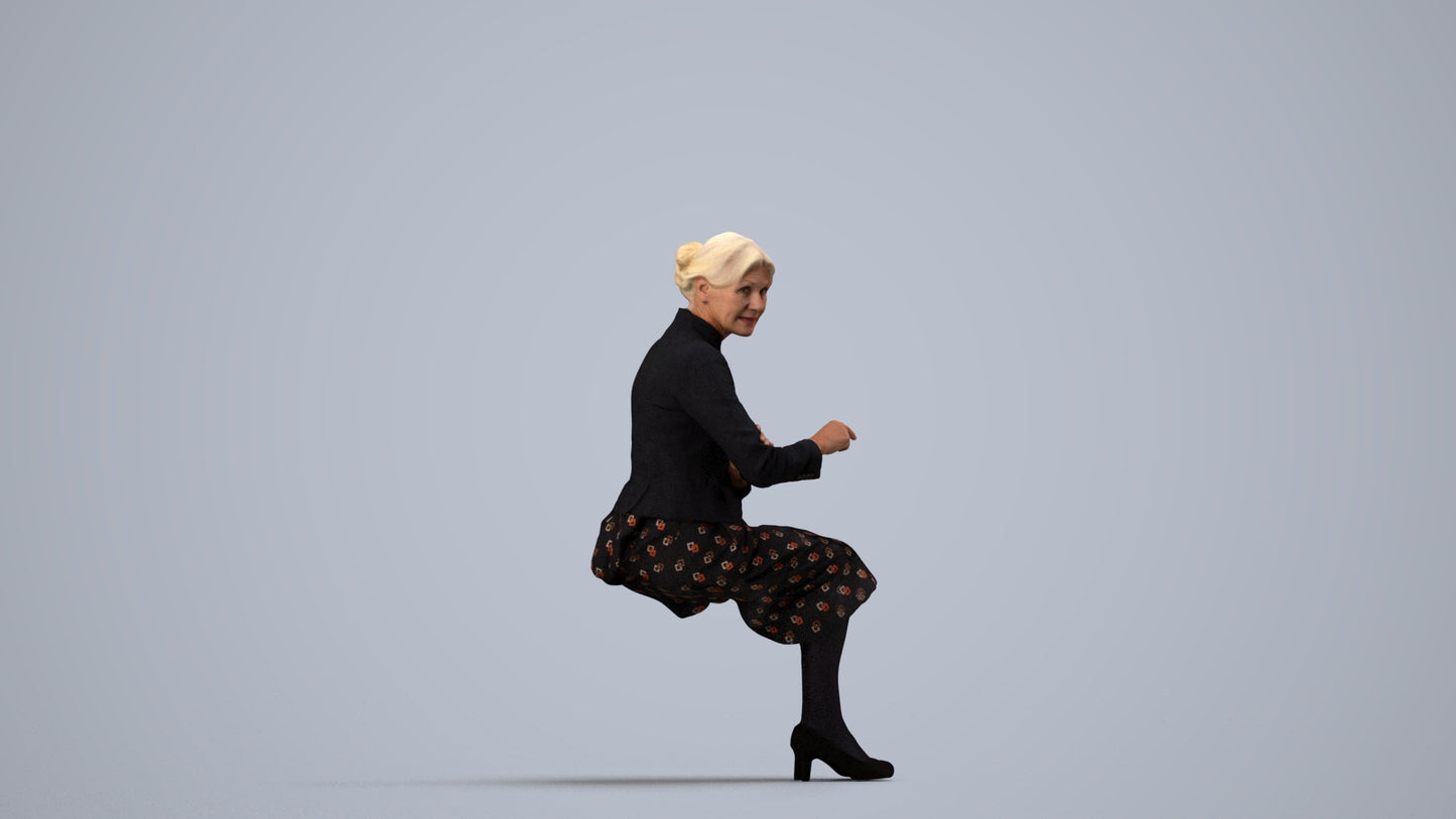 realistic 3D senior woman business, scanned archviz people for Blender and 3ds Max, side view render