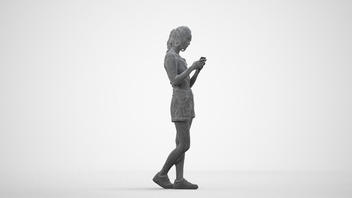 3D people model woman casual standing, scanned human for 3ds Max rendering, wireframe side view