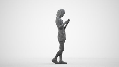 3D people model woman casual standing, scanned human for 3ds Max rendering, wireframe side view