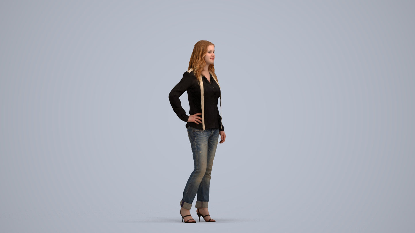 3D people model woman casual standing, scanned human for 3ds Max rendering, standing pose render