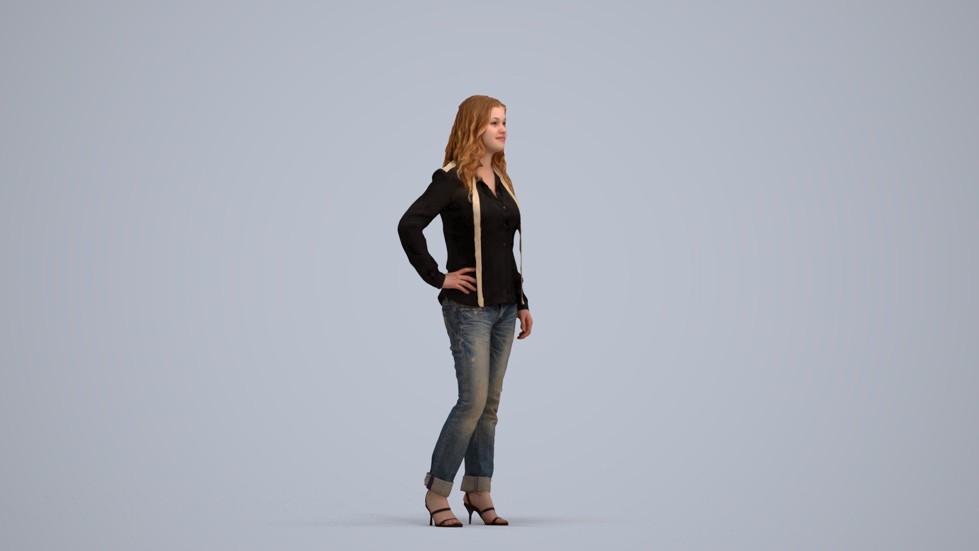 3D people model woman casual standing, scanned human for 3ds Max rendering, standing pose render