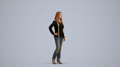 3D people model woman casual standing, scanned human for 3ds Max rendering, standing pose render