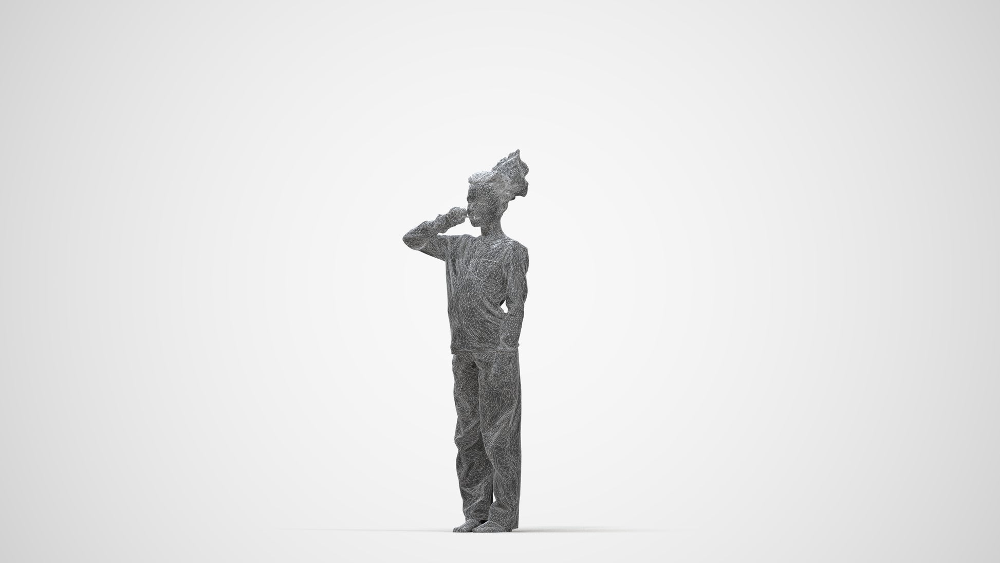 3D people model girl kids, scanned human for 3ds Max rendering, wireframe back view