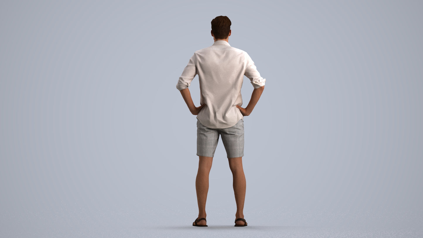 3D scanned man standing casual, photorealistic archviz people for Enscape and SketchUp, front view render