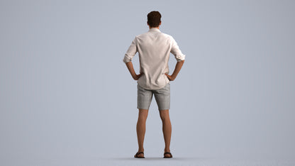 3D scanned man standing casual, photorealistic archviz people for Enscape and SketchUp, front view render