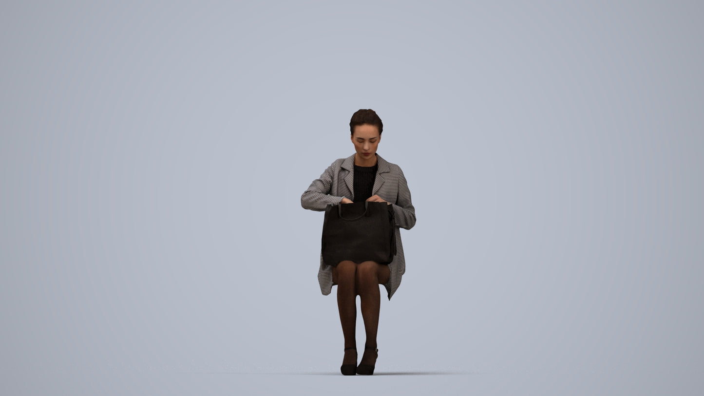 realistic 3D people woman business sitting, render-ready for V-Ray and Corona, FBX OBJ, top-down view render