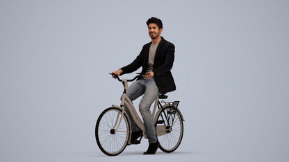 realistic 3D man casual cycling, scanned archviz people for Blender and 3ds Max, standing pose render