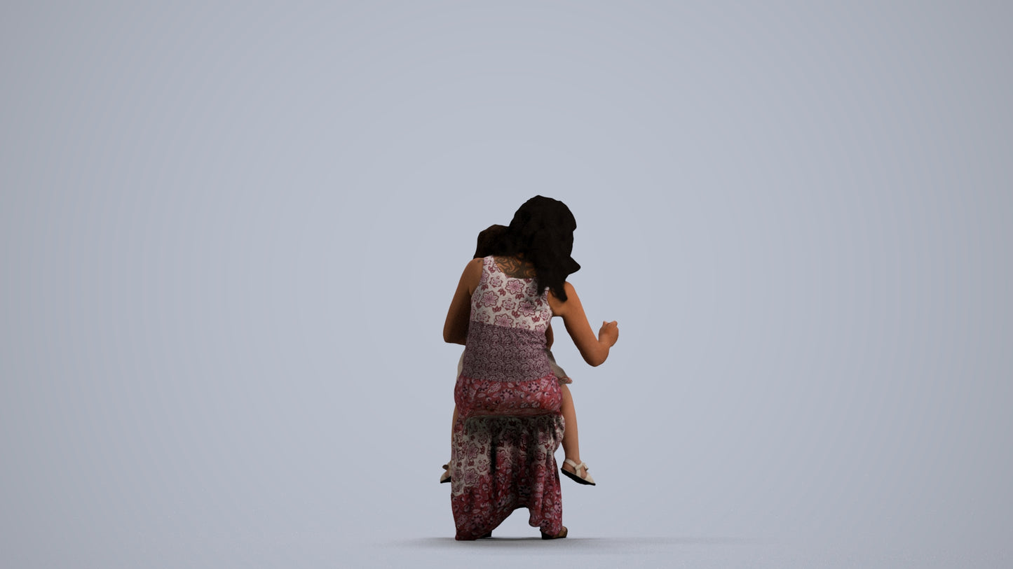 3D human model girl casual kids, photogrammetry scanned person for archviz, front view render