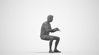 realistic 3D human man casual sitting, archviz people FBX OBJ for Blender, wireframe side view