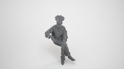 realistic 3D people woman casual sitting, render-ready for V-Ray and Corona, FBX OBJ, wireframe three-quarter view