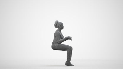 scanned 3D woman casual sitting, photogrammetry people for Enscape and V-Ray, wireframe side view