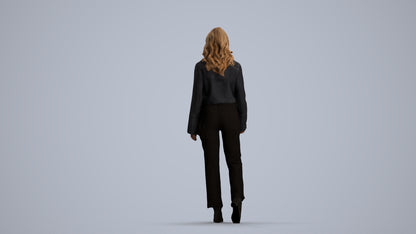 3D scanned woman walking business, photorealistic archviz people for Enscape and SketchUp, front view render