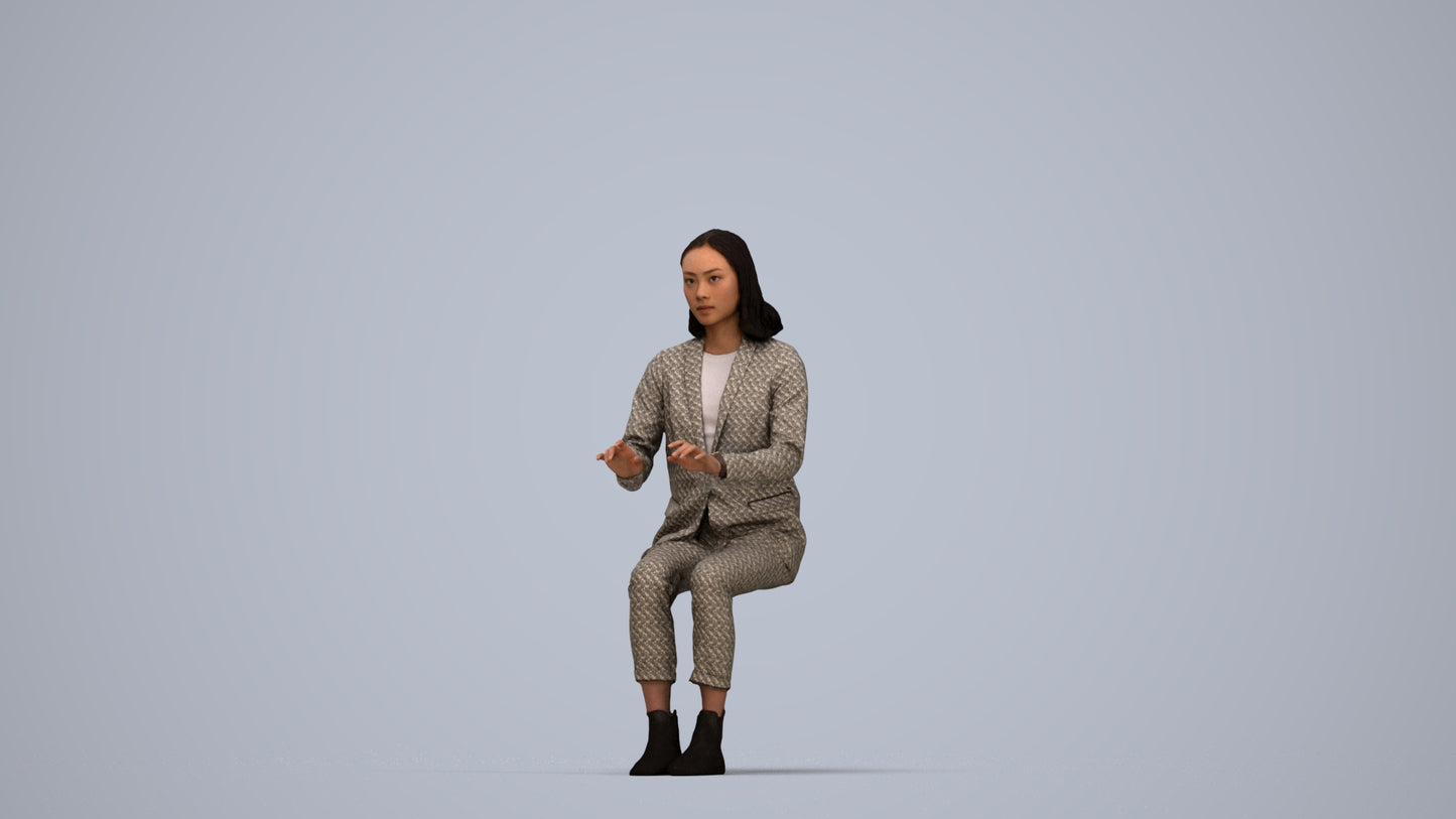 scanned 3D woman business, photogrammetry people for Enscape and V-Ray, top-down view render