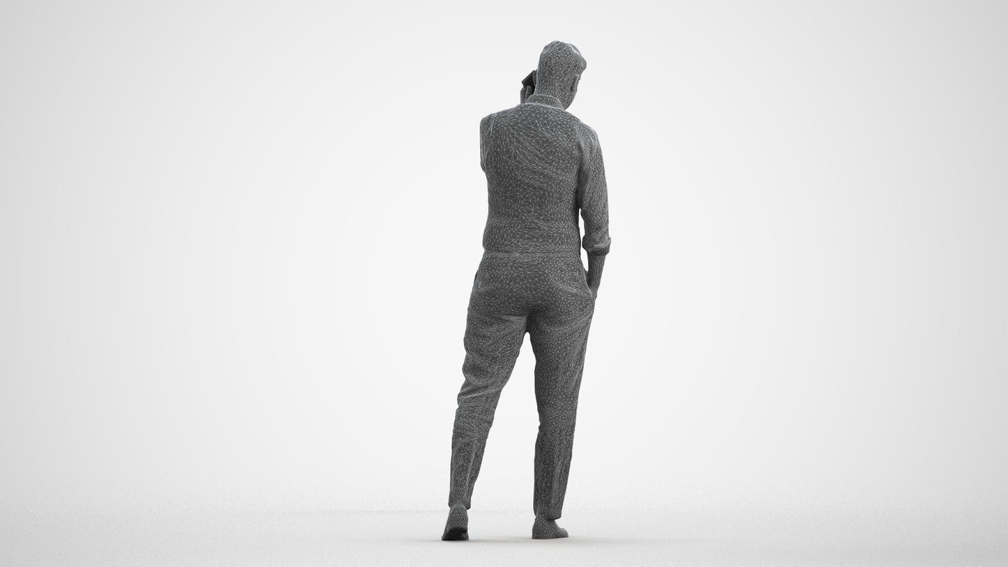 3D human model man business walking, photogrammetry scanned person for archviz, wireframe front view