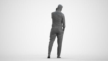 3D human model man business walking, photogrammetry scanned person for archviz, wireframe front view