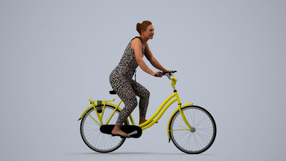 realistic 3D human woman casual cycling, archviz people FBX OBJ for Blender, side view render