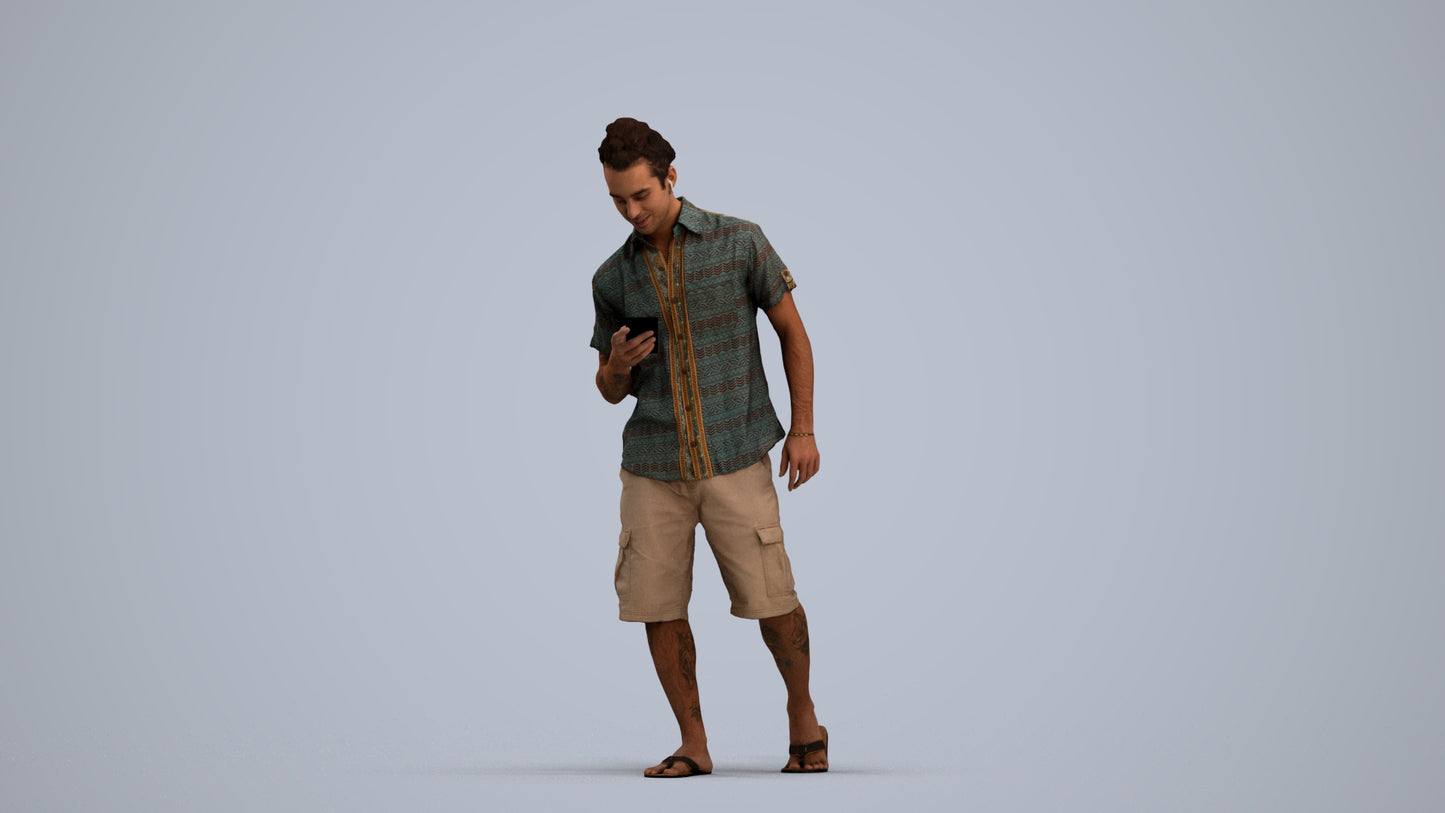 3D scanned man walking casual, photorealistic archviz people for Enscape and SketchUp, standing pose render