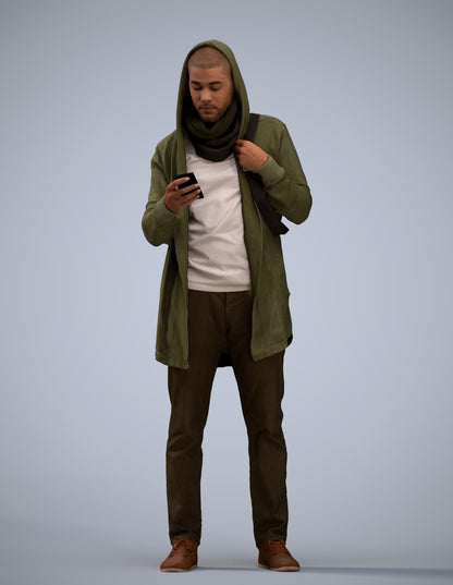 realistic 3D man casual standing, scanned archviz people for Blender and 3ds Max