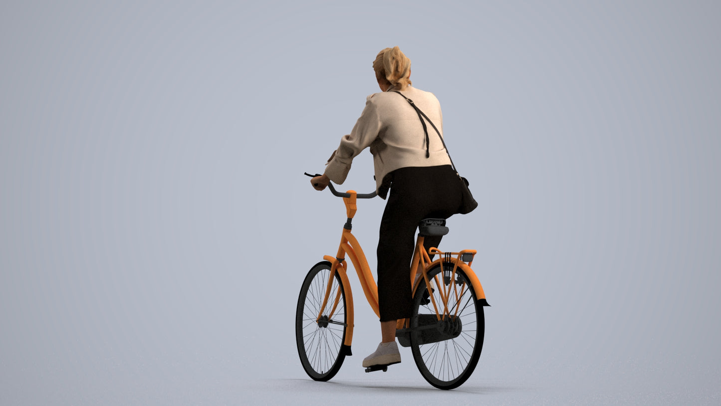 3D people model woman casual cycling, scanned human for 3ds Max rendering, front view render