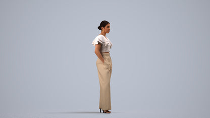 3D scanned woman standing business, photorealistic archviz people for Enscape and SketchUp, side view render