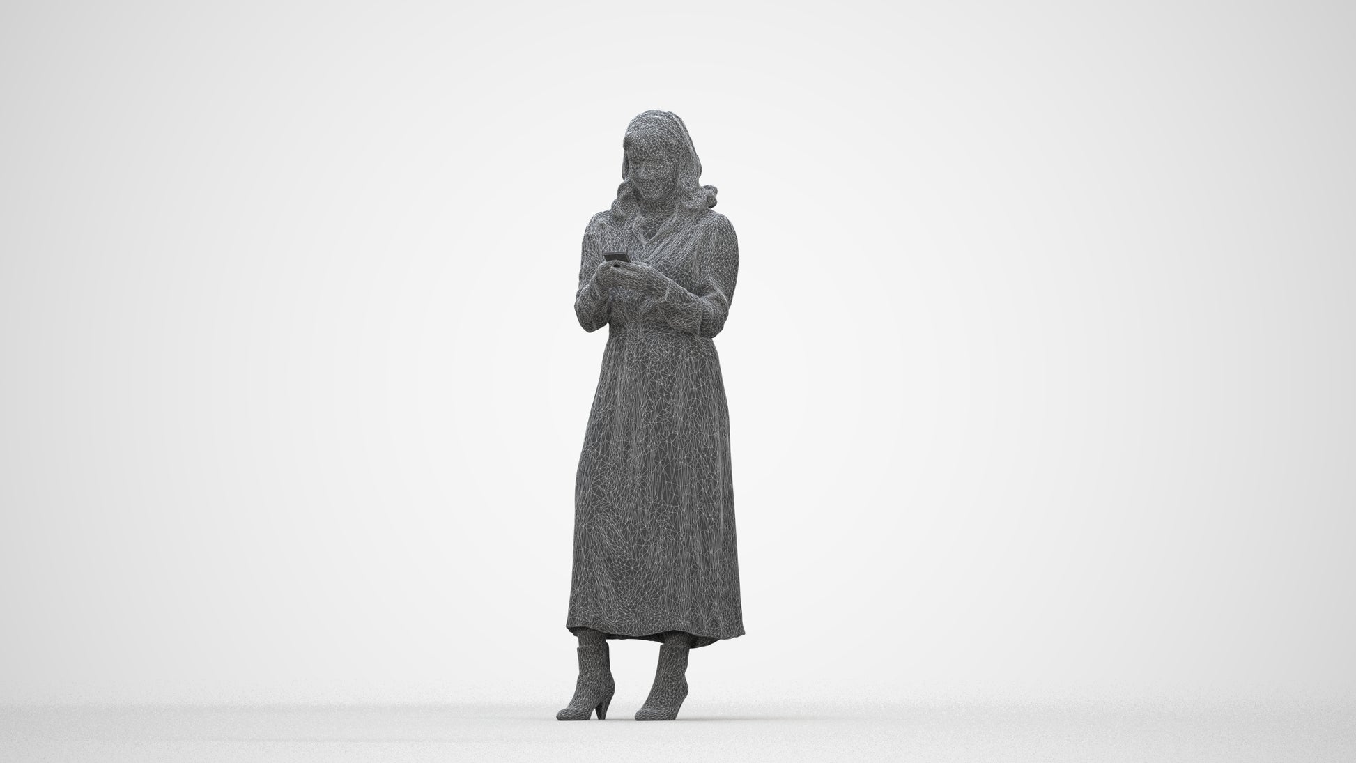 realistic 3D woman casual standing, scanned archviz people for Blender and 3ds Max, wireframe back view