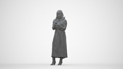 realistic 3D woman casual standing, scanned archviz people for Blender and 3ds Max, wireframe back view