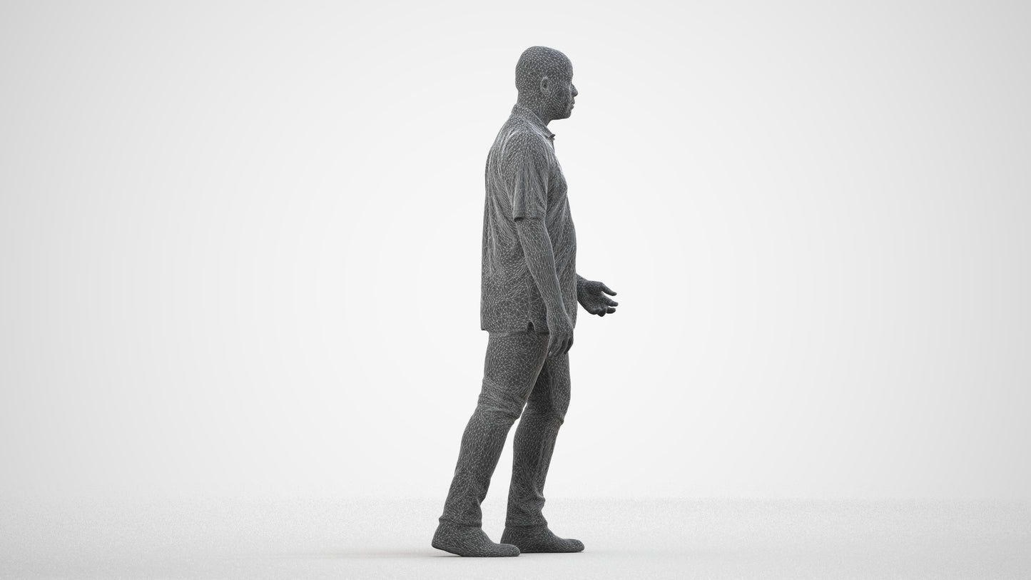 realistic 3D people man casual walking, render-ready for V-Ray and Corona, FBX OBJ, wireframe side view