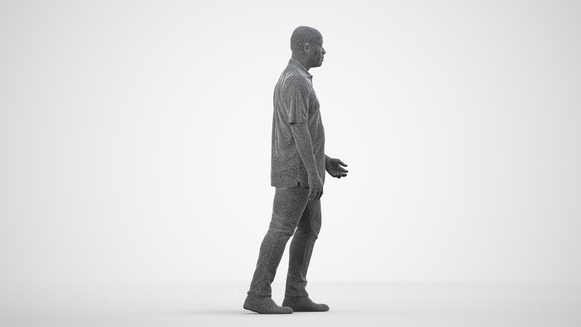 realistic 3D people man casual walking, render-ready for V-Ray and Corona, FBX OBJ, wireframe side view
