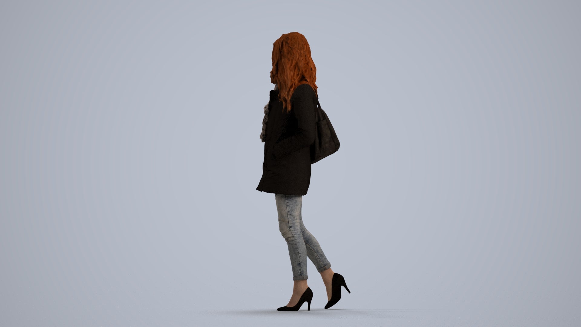 3D scanned woman walking casual, photorealistic archviz people for Enscape and SketchUp, front view render