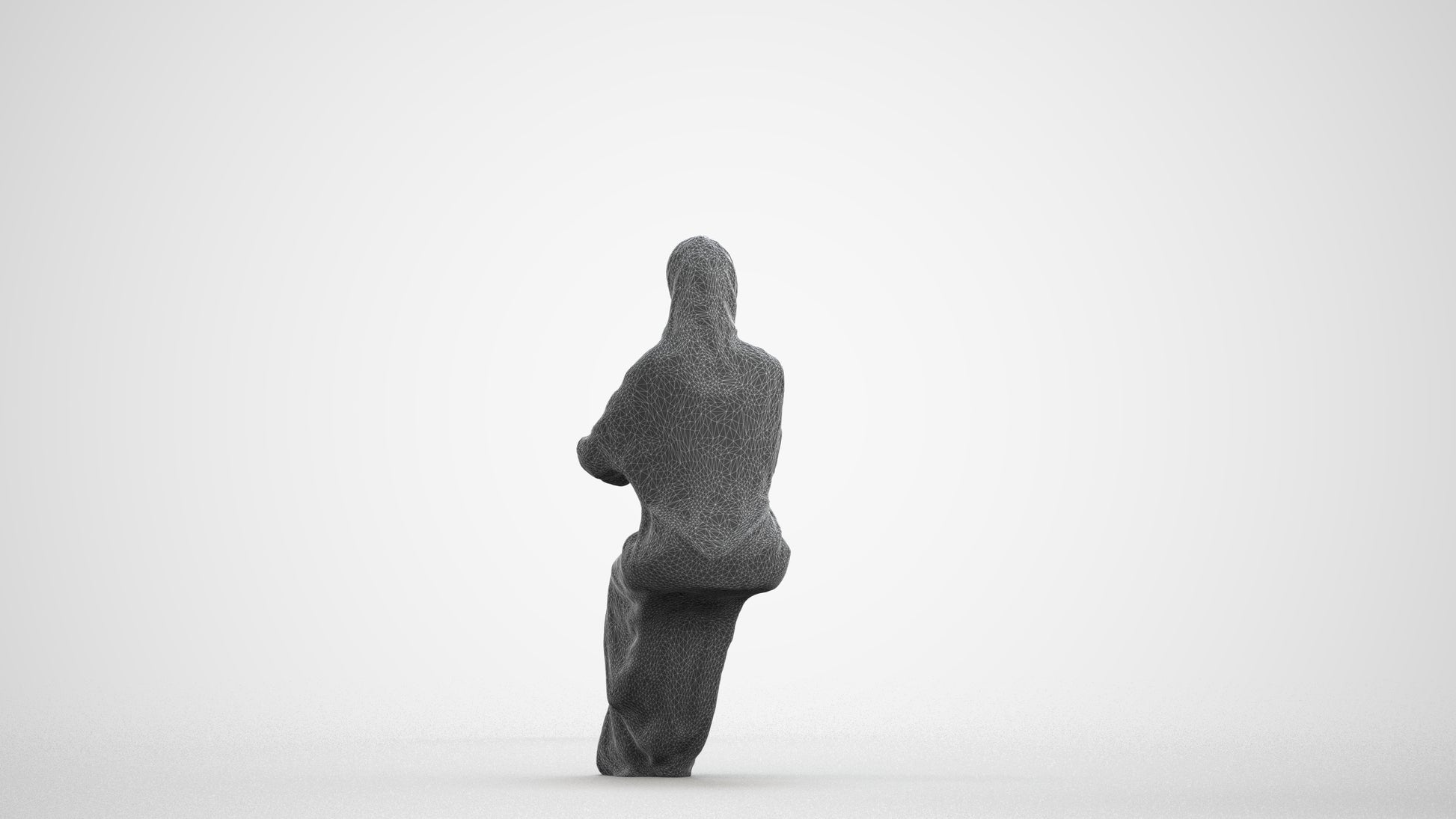 photogrammetry 3D woman sitting, realistic human model archviz FBX, wireframe front view