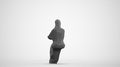 photogrammetry 3D woman sitting, realistic human model archviz FBX, wireframe front view