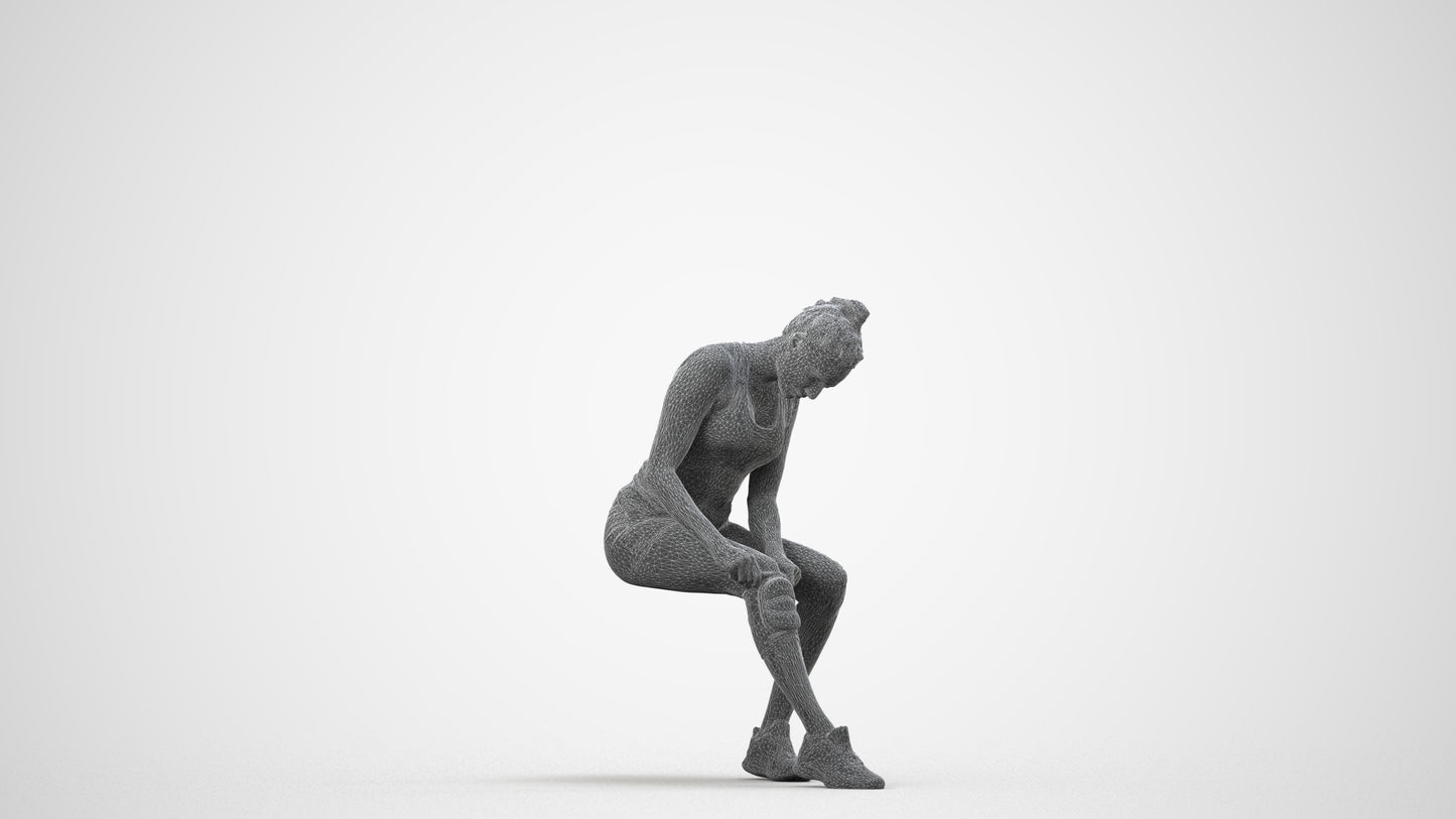 realistic 3D woman sport, scanned archviz people for Blender and 3ds Max, wireframe side view