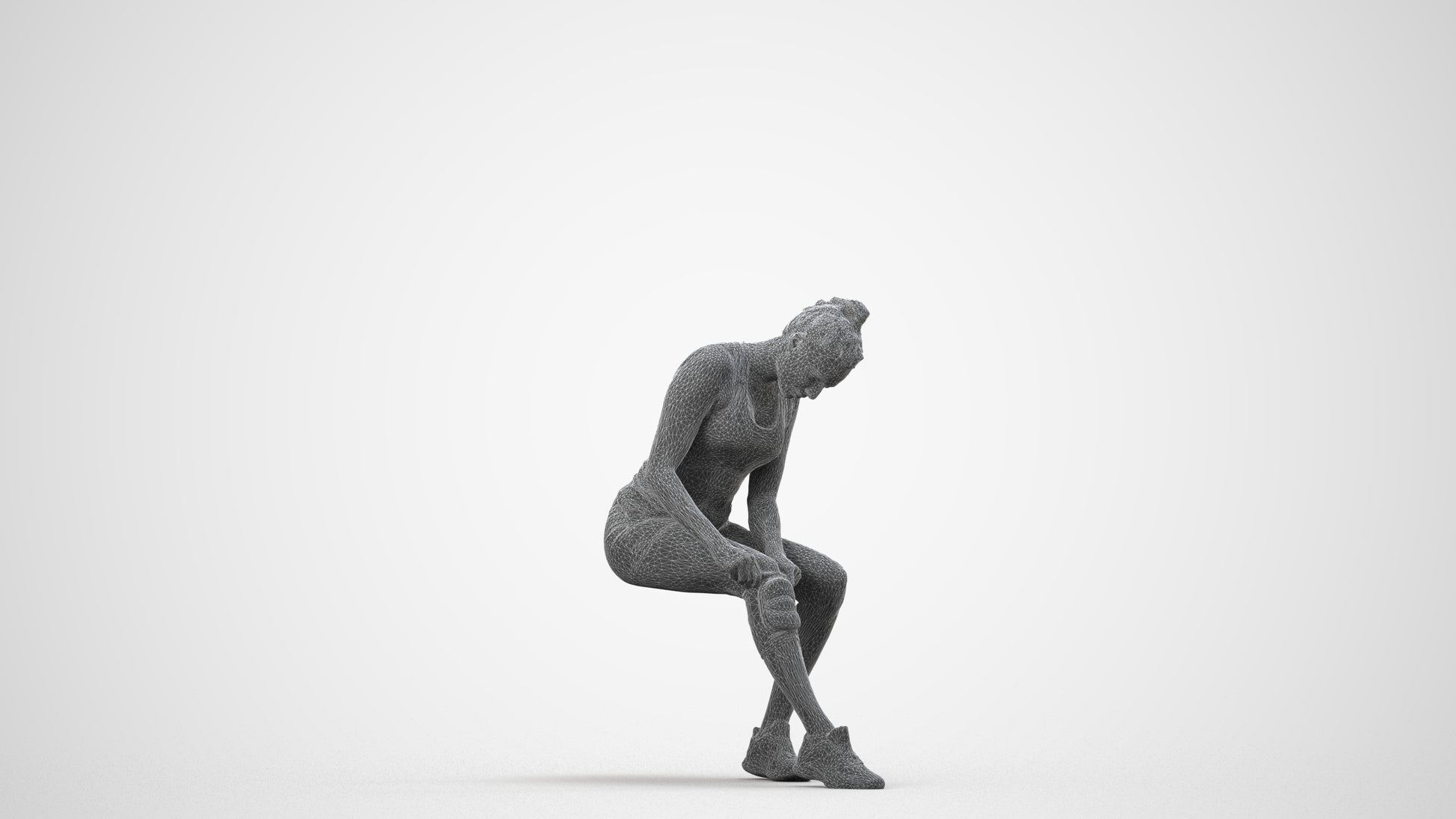 realistic 3D woman sport, scanned archviz people for Blender and 3ds Max, wireframe side view