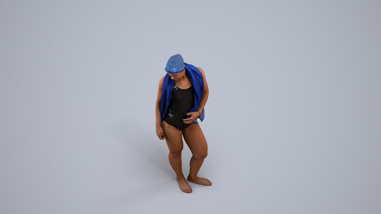 3D people model woman sport pool, scanned human for 3ds Max rendering, back view render