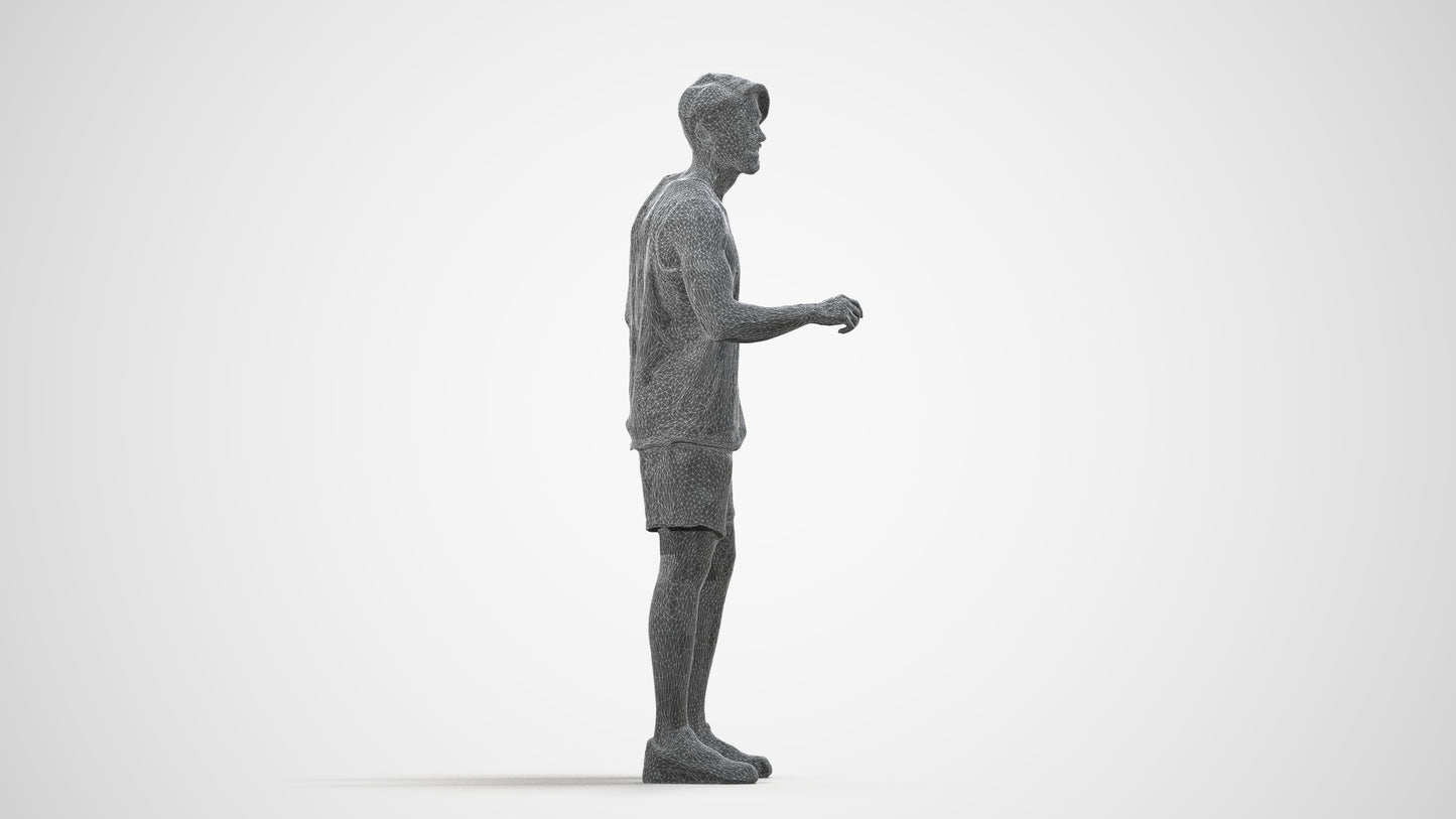 realistic 3D people man sport standing, render-ready for V-Ray and Corona, FBX OBJ, wireframe side view
