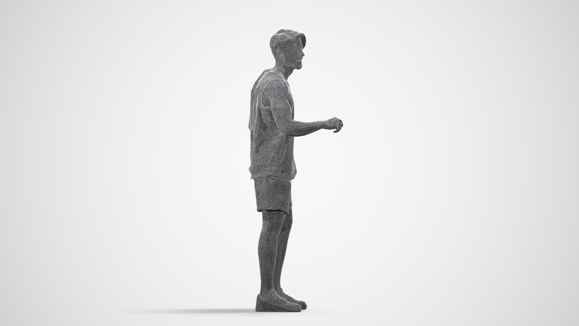 realistic 3D people man sport standing, render-ready for V-Ray and Corona, FBX OBJ, wireframe side view