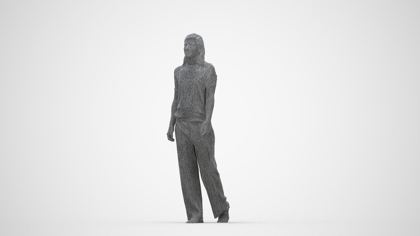 3D scanned woman walking casual, photorealistic archviz people for Enscape and SketchUp, wireframe back view