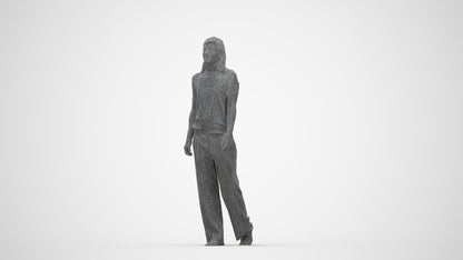 3D scanned woman walking casual, photorealistic archviz people for Enscape and SketchUp, wireframe back view
