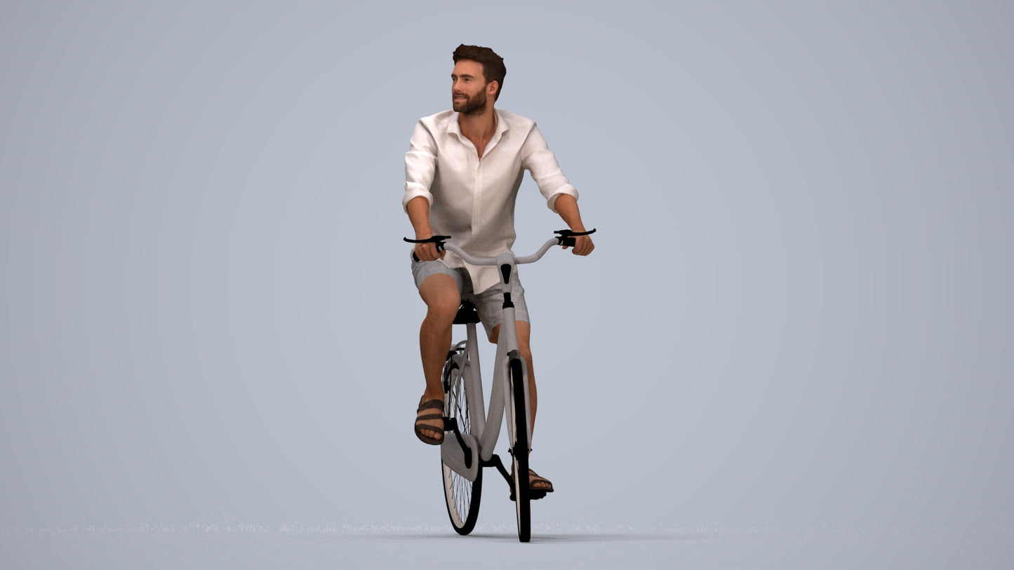 3D scanned man cycling casual, photorealistic archviz people for Enscape and SketchUp, top-down view render